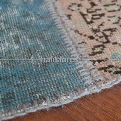 Liviadora Yuvarlak Antik Patchwork Halı Bej-Mavi-Turkuaz - 5