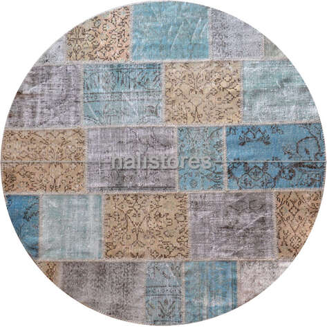 Liviadora Yuvarlak Antik Patchwork Halı Bej-Mavi-Turkuaz - 1
