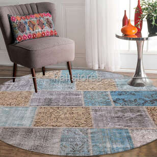 Liviadora Yuvarlak Antik Patchwork Halı Bej-Mavi-Turkuaz (2)
