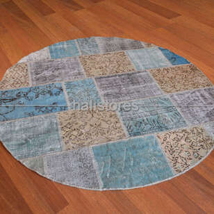 Liviadora Yuvarlak Antik Patchwork Halı Bej-Mavi-Turkuaz (3)