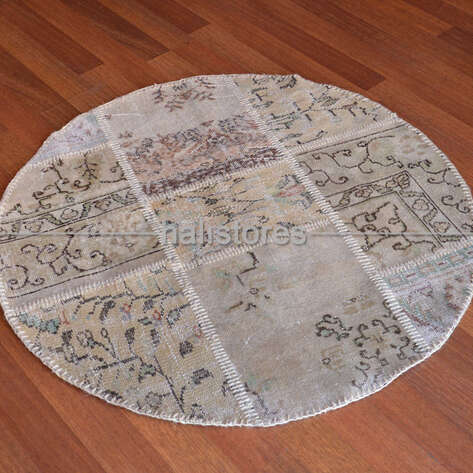 Liviadora Yuvarlak Antik Patchwork Halı Bej - 3
