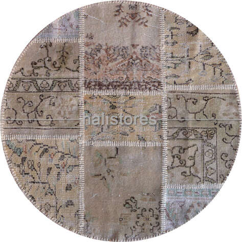 Liviadora Yuvarlak Antik Patchwork Halı Bej - 1