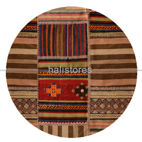 Liviadora Yuvarlak Kilim Patchwork Halı Kahve - 1