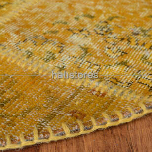 Liviadora Yuvarlak Patchwork El Halısı Koyu Sarı (5)