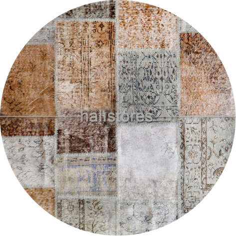 Liviadora Yuvarlak Patchwork Halı Gri-Kahve - 1