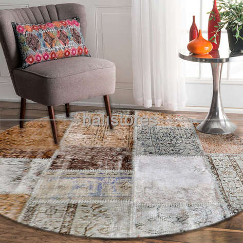 Liviadora Yuvarlak Patchwork Halı Gri-Kahve - 2