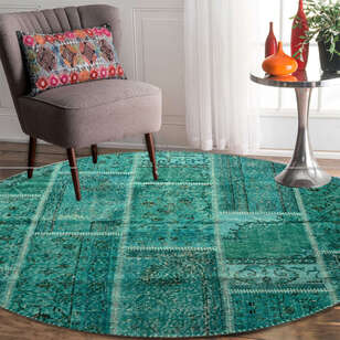 Liviadora Yuvarlak Patchwork Halı Turkuaz (2)