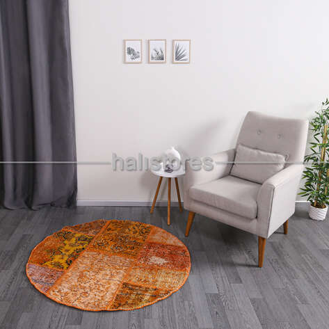 Liviadora Yuvarlak Patchwork Halı Turuncu - 3