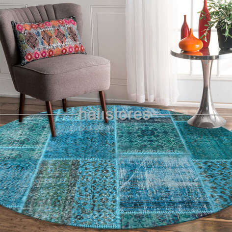 Liviadora Yuvarlak Patchwork Halısı Turkuaz Mavi - 2