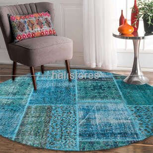 Liviadora Yuvarlak Patchwork Halısı Turkuaz Mavi (2)