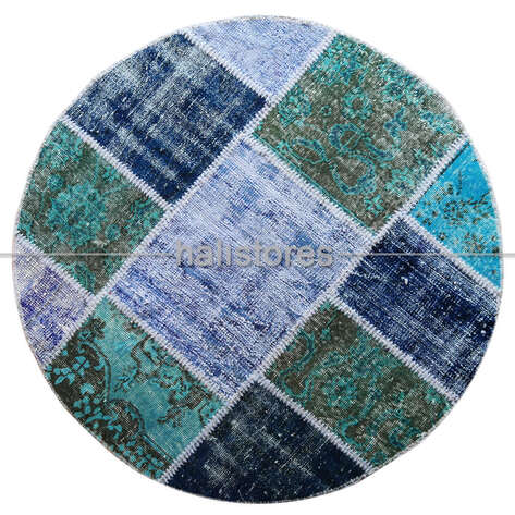 Liviadora Yuvarlak Patchwork Halısı Yeşil-Mavi - 1