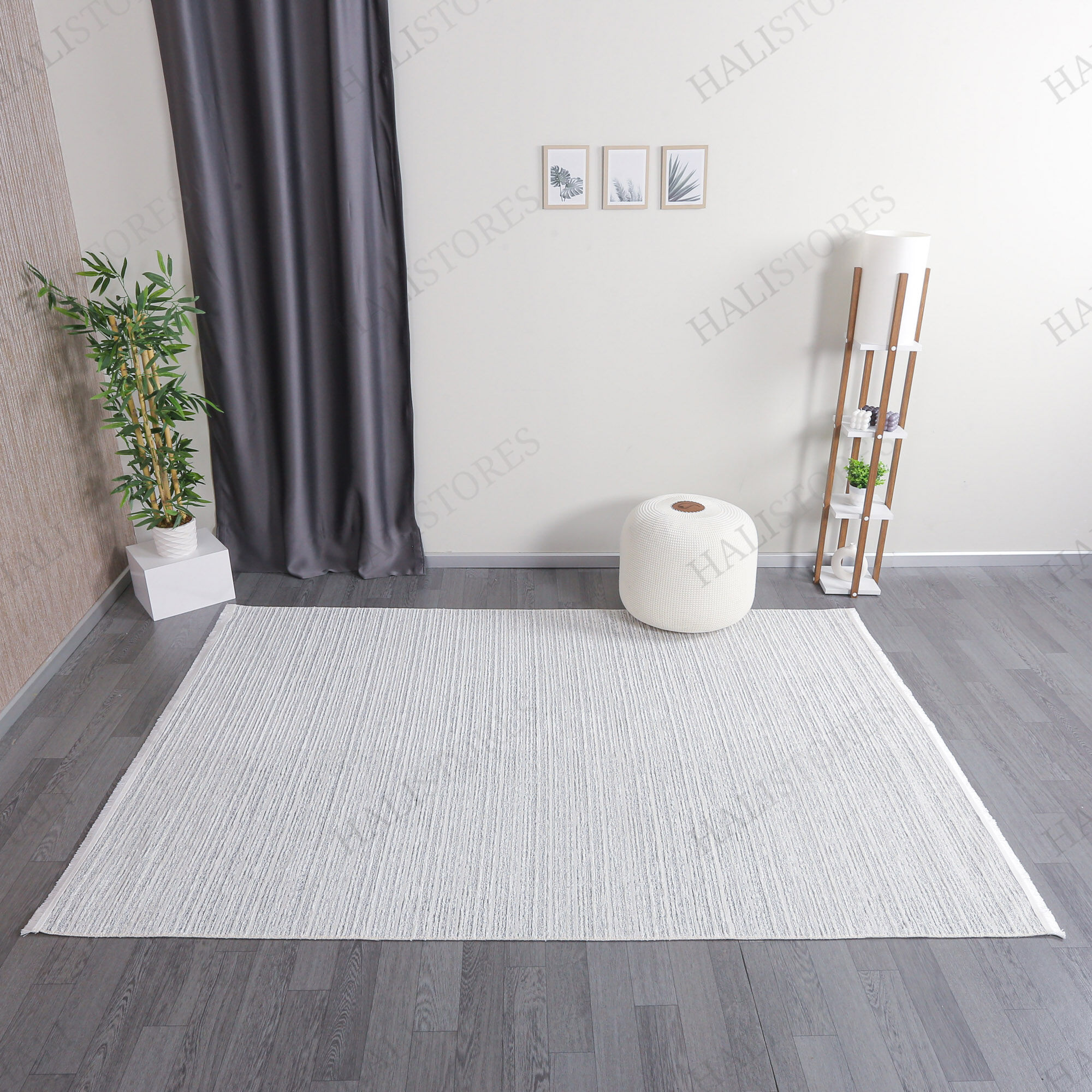 Makinede Yıkanabilir Şönil Dokuma Kilim Beyaz 8706