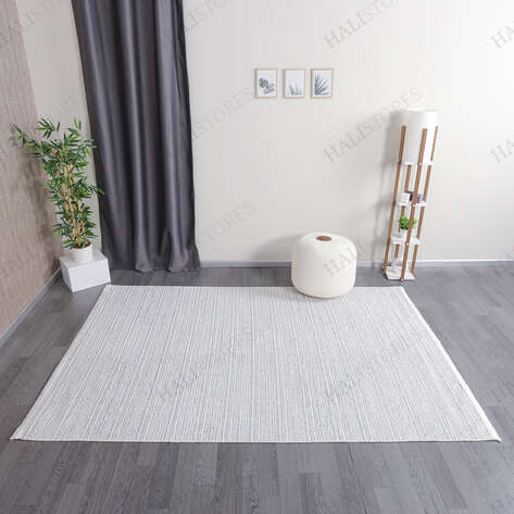 Makinede Yıkanabilir Şönil Dokuma Kilim Beyaz 8706 - 1