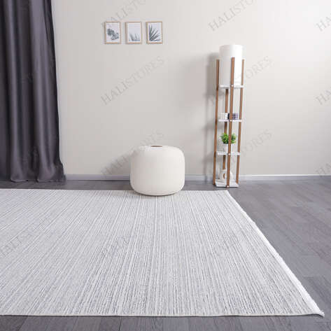 Makinede Yıkanabilir Şönil Dokuma Kilim Beyaz 8706 - 3