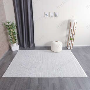 Makinede Yıkanabilir Şönil Dokuma Kilim Beyaz 8706 (1)