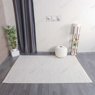 Makinede Yıkanabilir Şönil Dokuma Kilim Krem 8701 (1)