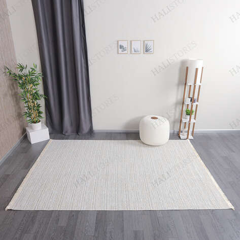 Makinede Yıkanabilir Şönil Dokuma Kilim Krem 8701 - 1