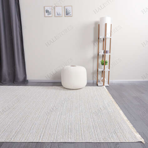 Makinede Yıkanabilir Şönil Dokuma Kilim Krem 8701 - 3