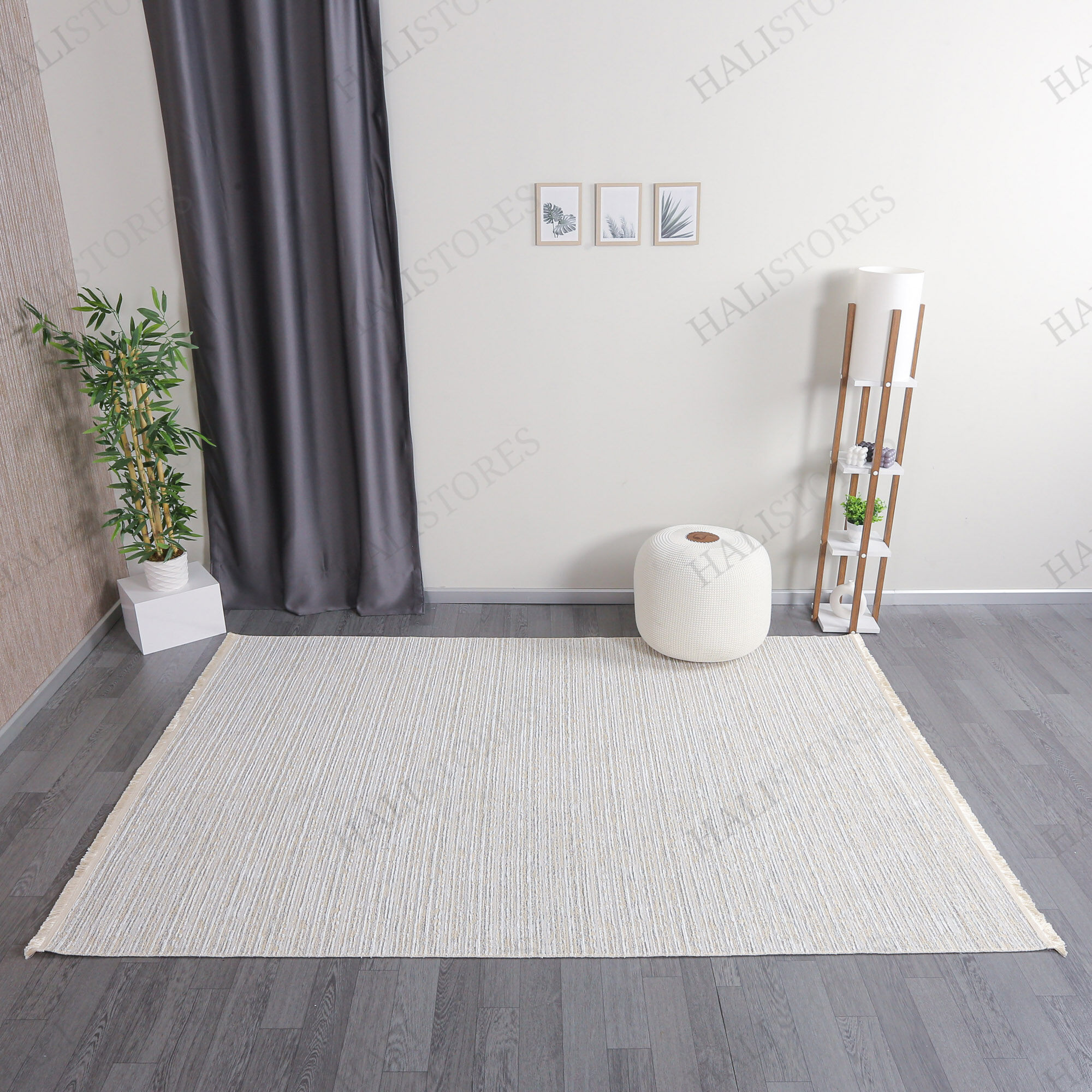 Makinede Yıkanabilir Şönil Dokuma Kilim Krem 8701