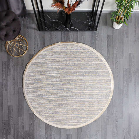 Makinede Yıkanabilir Yuvarlak Şönil Dokuma Kilim Bej 8703 - 2