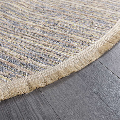 Makinede Yıkanabilir Yuvarlak Şönil Dokuma Kilim Bej 8703 - 5