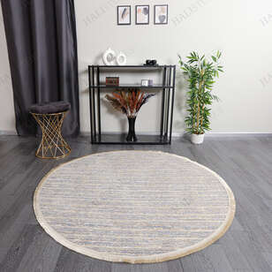 Makinede Yıkanabilir Yuvarlak Şönil Dokuma Kilim Bej 8703 (3)
