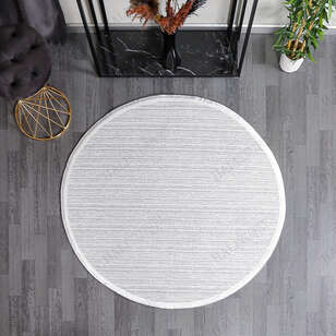 Makinede Yıkanabilir Yuvarlak Şönil Dokuma Kilim Beyaz 8706 (2)