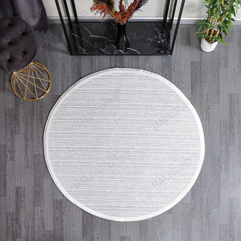 Makinede Yıkanabilir Yuvarlak Şönil Dokuma Kilim Beyaz 8706 - 2