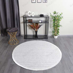 Makinede Yıkanabilir Yuvarlak Şönil Dokuma Kilim Beyaz 8706 (1)