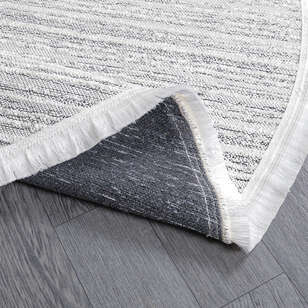 Makinede Yıkanabilir Yuvarlak Şönil Dokuma Kilim Beyaz 8706 (4)