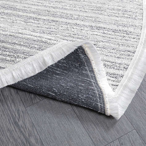 Makinede Yıkanabilir Yuvarlak Şönil Dokuma Kilim Beyaz 8706 - 4