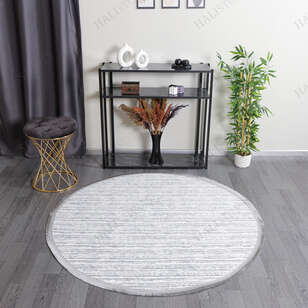 Makinede Yıkanabilir Yuvarlak Şönil Dokuma Kilim Gri 8702 (1)