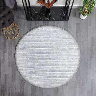 Makinede Yıkanabilir Yuvarlak Şönil Dokuma Kilim Gri 8702 (2)