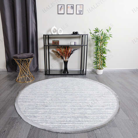 Makinede Yıkanabilir Yuvarlak Şönil Dokuma Kilim Gri 8702 - 3