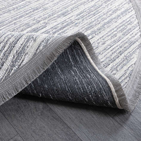 Makinede Yıkanabilir Yuvarlak Şönil Dokuma Kilim Gri 8702 - 4