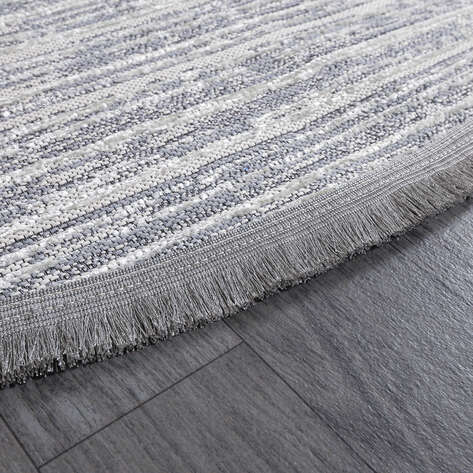 Makinede Yıkanabilir Yuvarlak Şönil Dokuma Kilim Gri 8702 - 5