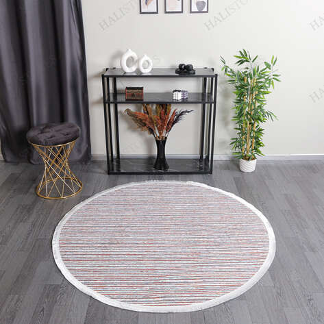 Makinede Yıkanabilir Yuvarlak Şönil Dokuma Kilim Kiremit 8704 - 1