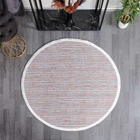 Makinede Yıkanabilir Yuvarlak Şönil Dokuma Kilim Kiremit 8704 - 2