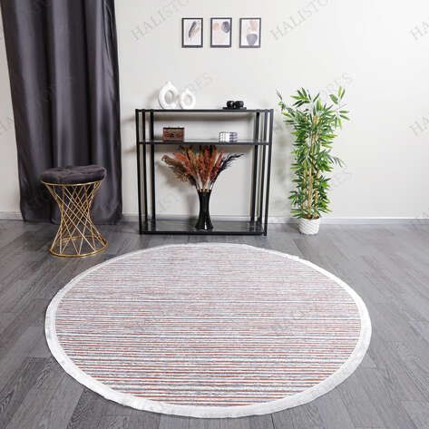Makinede Yıkanabilir Yuvarlak Şönil Dokuma Kilim Kiremit 8704 - 3