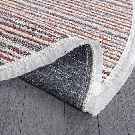 Makinede Yıkanabilir Yuvarlak Şönil Dokuma Kilim Kiremit 8704 - 4