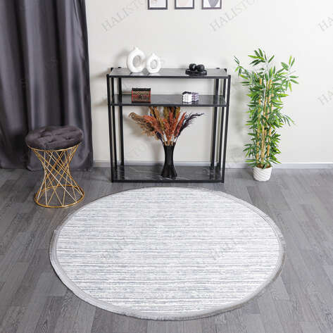 Makinede Yıkanabilir Yuvarlak Şönil Dokuma Kilim Krem 8701 - 1