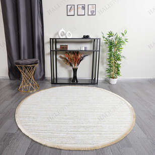 Makinede Yıkanabilir Yuvarlak Şönil Dokuma Kilim Krem 8701 (3)