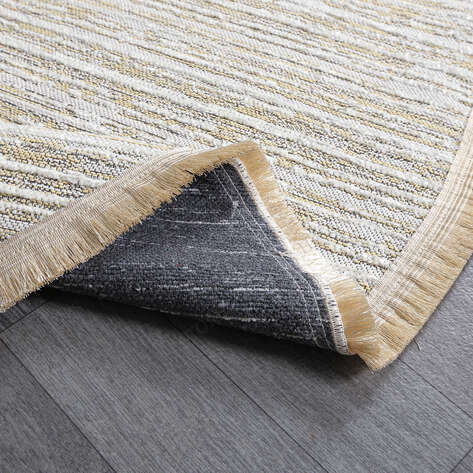 Makinede Yıkanabilir Yuvarlak Şönil Dokuma Kilim Krem 8701 - 4