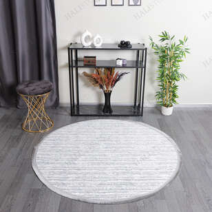 Makinede Yıkanabilir Yuvarlak Şönil Dokuma Kilim Krem 8701 (1)