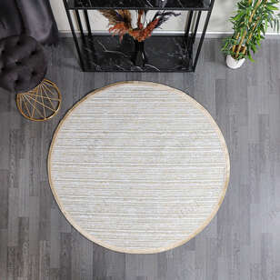 Makinede Yıkanabilir Yuvarlak Şönil Dokuma Kilim Krem 8701 (2)