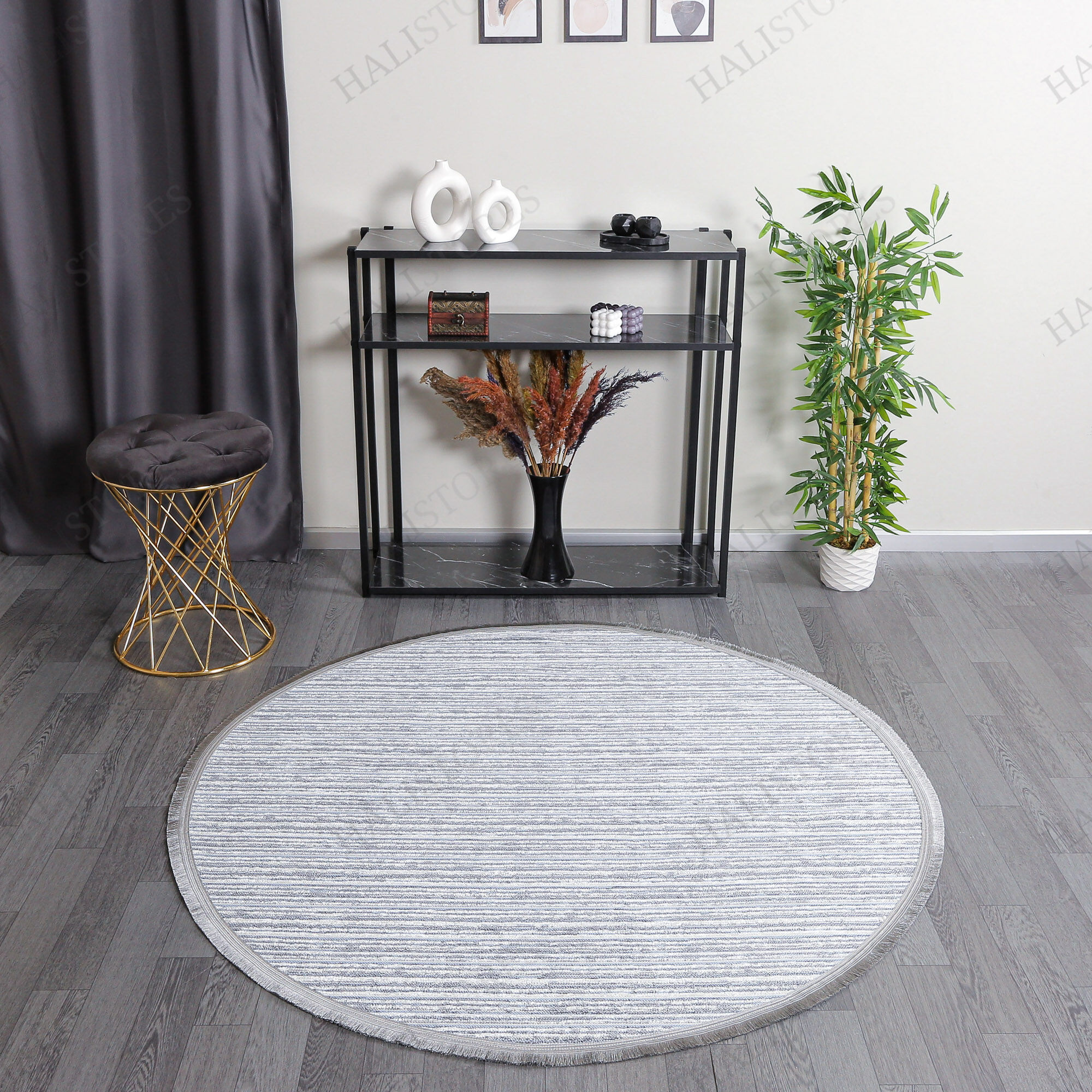 Makinede Yıkanabilir Yuvarlak Şönil Dokuma Kilim Mavi 8705