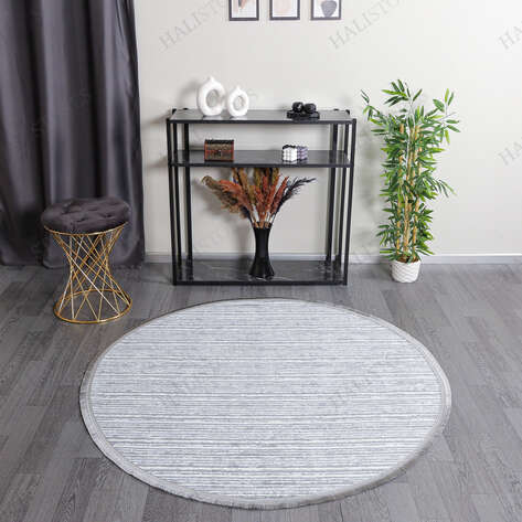 Makinede Yıkanabilir Yuvarlak Şönil Dokuma Kilim Mavi 8705 - 1