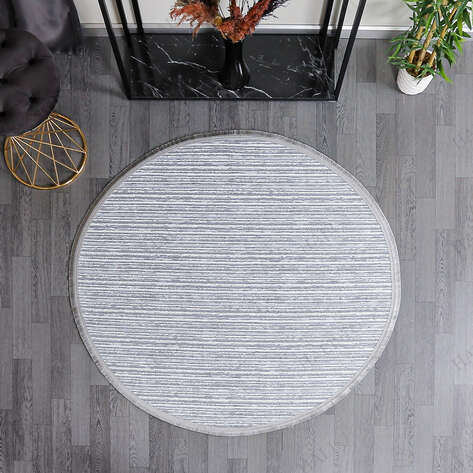 Makinede Yıkanabilir Yuvarlak Şönil Dokuma Kilim Mavi 8705 - 2