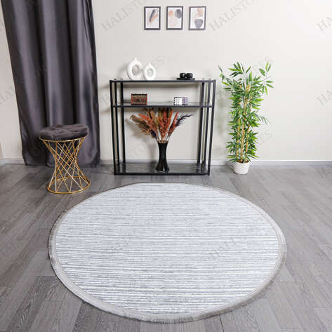 Makinede Yıkanabilir Yuvarlak Şönil Dokuma Kilim Mavi 8705 - 3