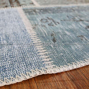 Mavi El Dokuma Patchwork Halı (5)